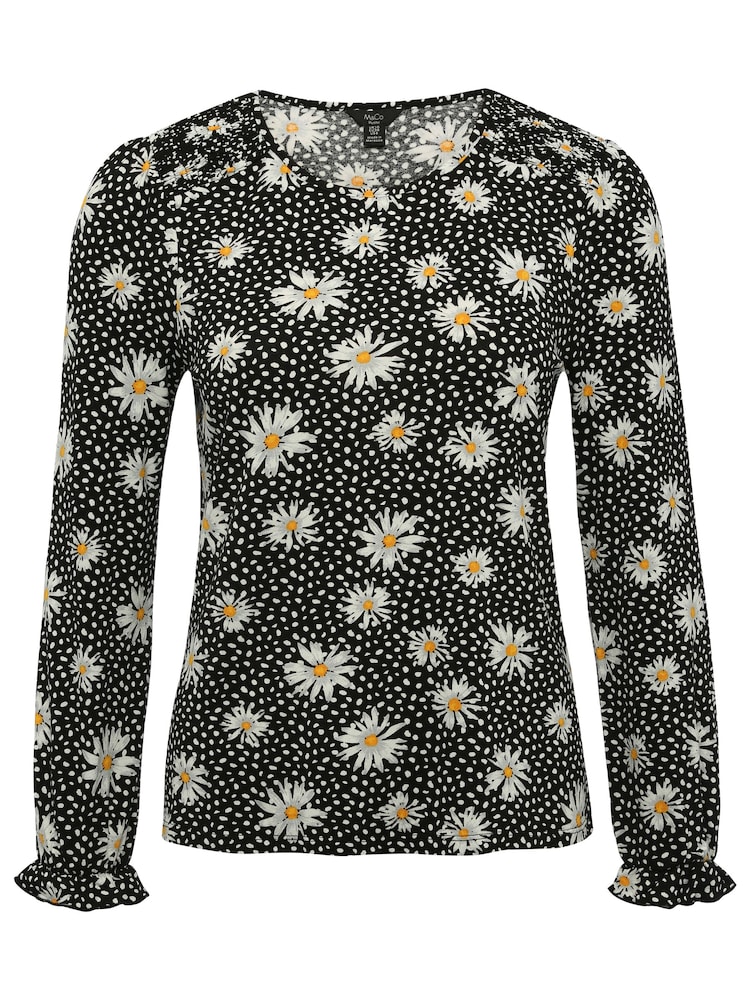 M&Co Black Petite Daisy Shirred Top - Image 3 of 3