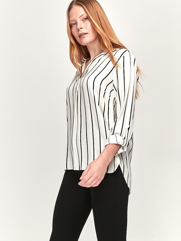 M&Co Schlupf-Oberteil für Damen mit breiten Streifen, Weiß - Bild 1 von 3