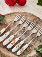 Wrendale Set of 6 White Royal Worcester Christmas Pastry Forks - Image 1 of 4