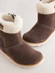 Clarks Brown Multi Fit Suede Sheepskin Trimmed Zip Fastening Wide Fit Boots - Image 3 of 6