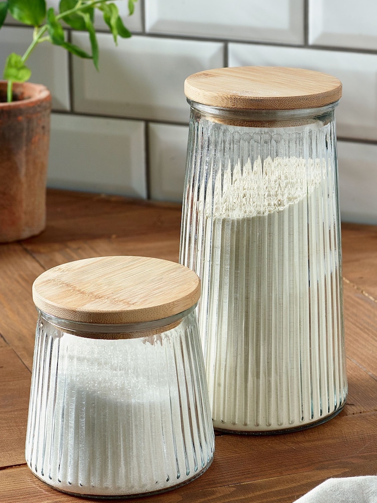 Clear Ribbed Glass Storage Jars - Image 2 of 4