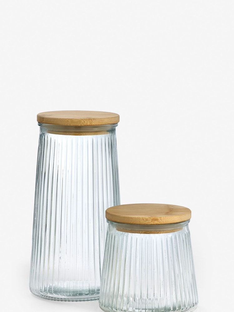 Clear Ribbed Glass Storage Jars - Image 4 of 4