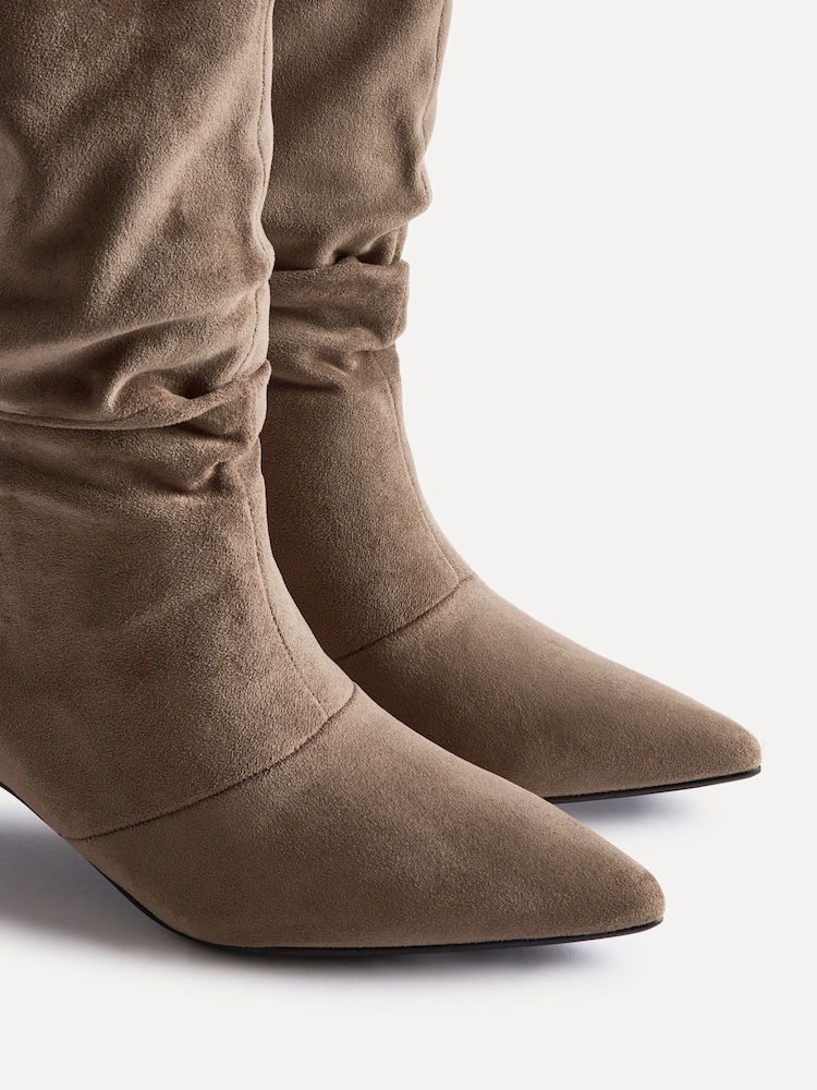 Linzi Mocha Suede Mosaic Multiwear Ruched Ankle Boots - Image 5 of 5