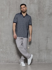 Kem Collection Blue Jacquard Regular Fit Polo Shirt - Image 1 of 4