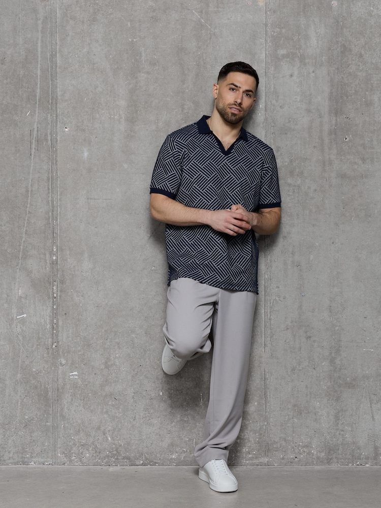 Kem Collection Blue Jacquard Regular Fit Polo Shirt - Image 2 of 4 Kem Collection Blue Jacquard Regular Fit Polo Shirt - Image 2 of 4