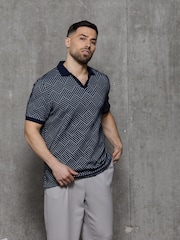 Kem Collection Blue Jacquard Regular Fit Polo Shirt - Image 3 of 4