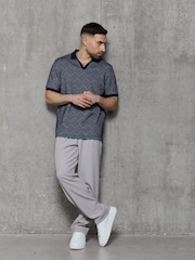 Kem Collection Blue Jacquard Regular Fit Polo Shirt - Image 4 of 4