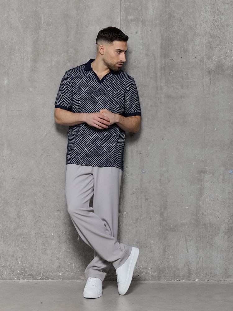 Kem Collection Blue Jacquard Regular Fit Polo Shirt - Image 4 of 4 Kem Collection Blue Jacquard Regular Fit Polo Shirt - Image 4 of 4