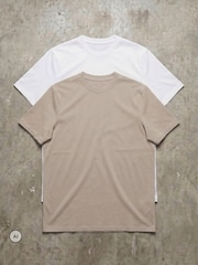 Kem Collection White/Taupe Slim Fit 2 Pack T-Shirt - Image 1 of 2