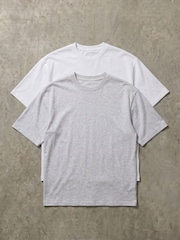 Kem Collection White Relaxed Fit White/Grey T-Shirt Multipack - Image 1 of 2