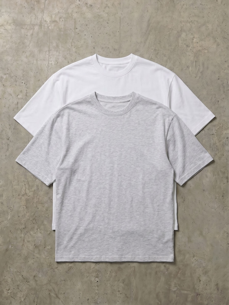 Kem Collection White Relaxed Fit White/Grey T-Shirt Multipack - Image 1 of 2 Kem Collection White Relaxed Fit White/Grey T-Shirt Multipack - Image 1 of 2