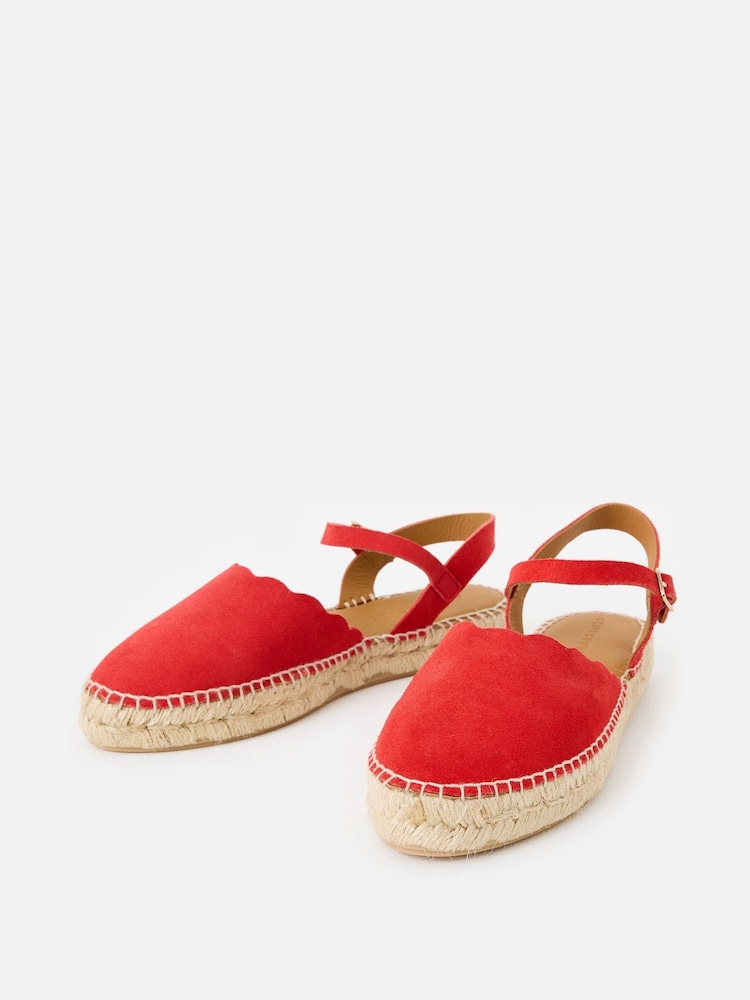 Oliver Bonas Red Suede Scalloped Edge Espadrille Sandals - Image 1 of 7 Oliver Bonas Red Suede Scalloped Edge Espadrille Sandals - Image 1 of 7