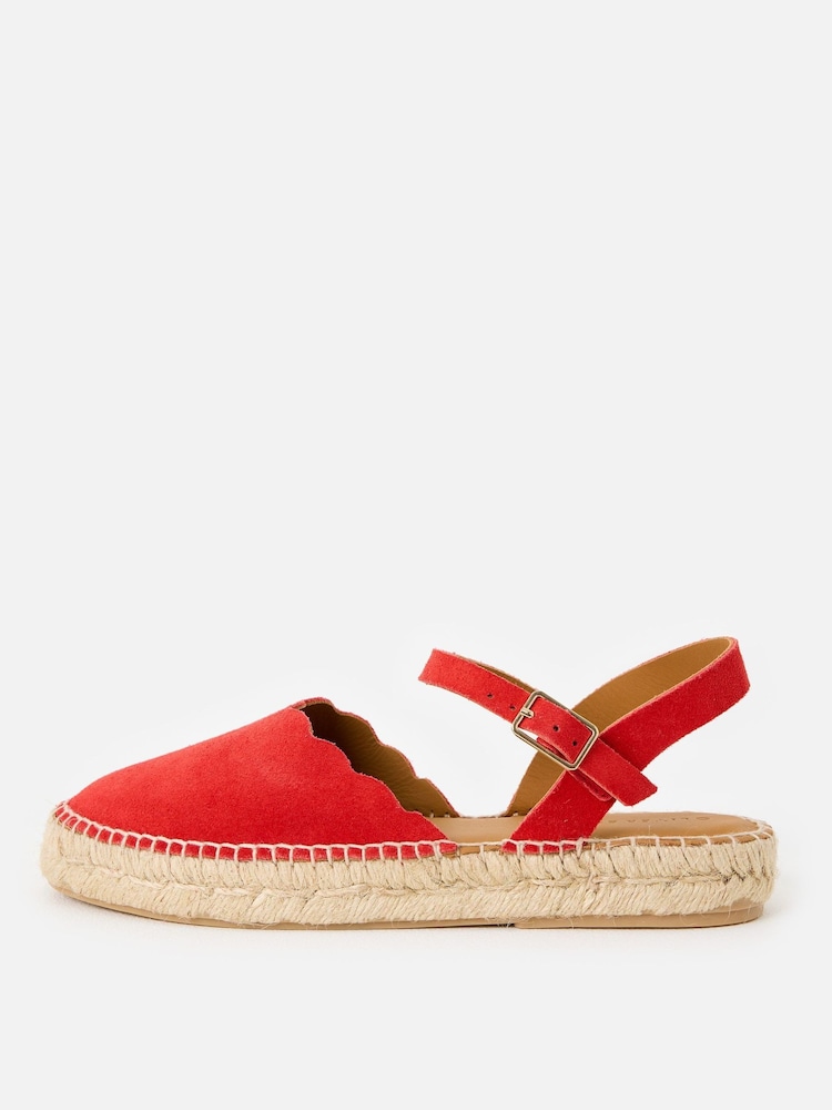 Oliver Bonas Red Suede Scalloped Edge Espadrille Sandals - Image 2 of 7 Oliver Bonas Red Suede Scalloped Edge Espadrille Sandals - Image 2 of 7