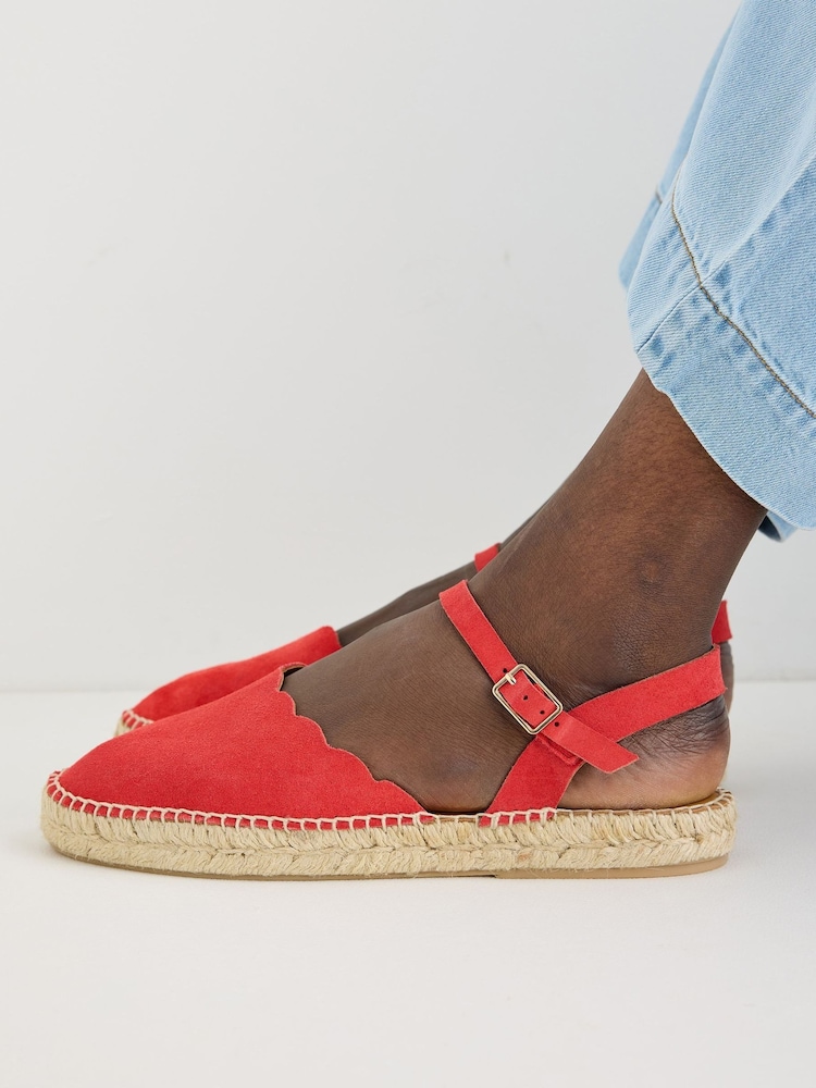 Oliver Bonas Red Suede Scalloped Edge Espadrille Sandals - Image 7 of 7 Oliver Bonas Red Suede Scalloped Edge Espadrille Sandals - Image 7 of 7