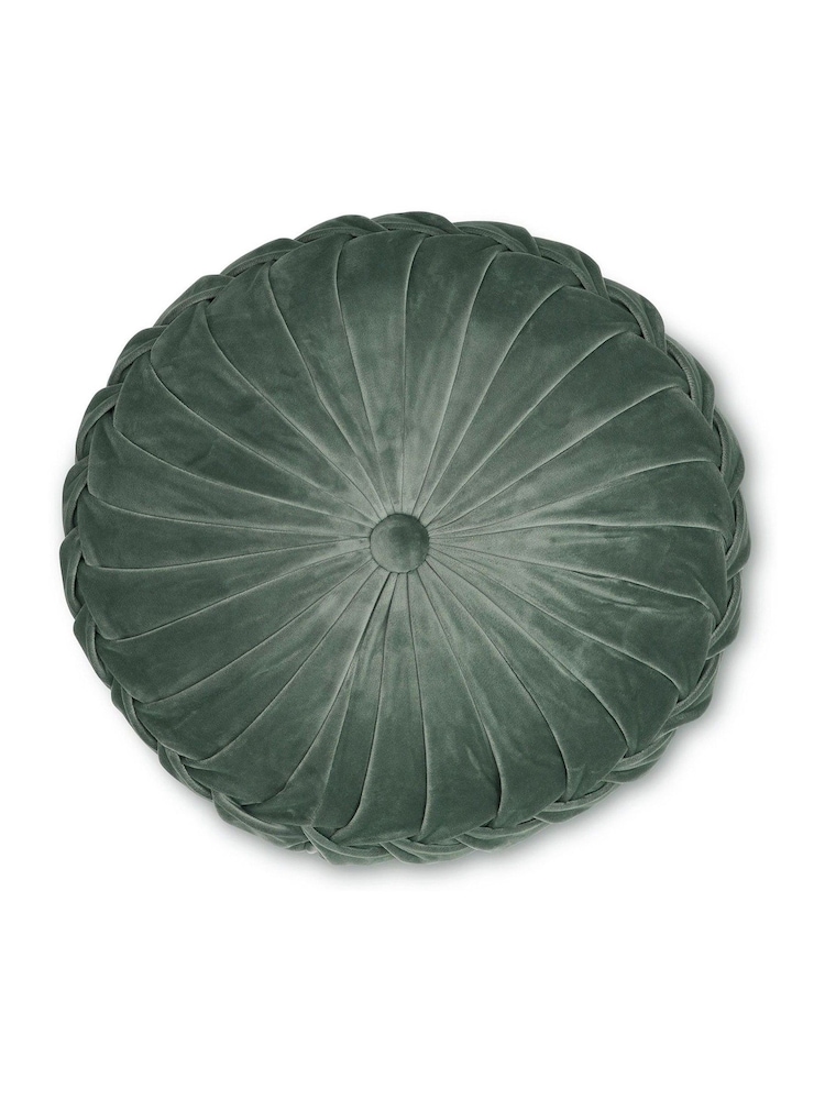 Laura Ashley Velvet Fern Green Round Rosanna Cushion - Image 5 of 5