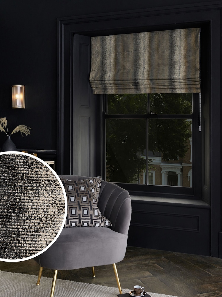 Black/Bronze Gold Ready Made Metallic Stripe Roman Blind - Image 1 of 1