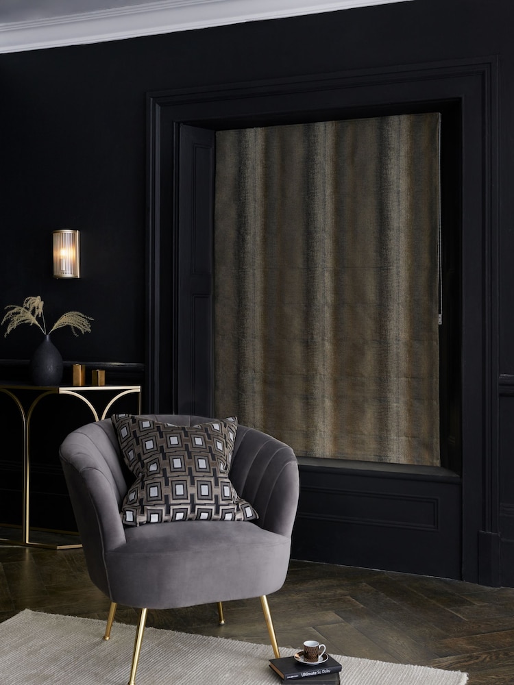 Black/Bronze Gold Ready Made Metallic Stripe Roman Blind - Image 2 of 5