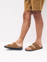 Tan Brown Leather Two Buckle Sandals - Image 2 of 7