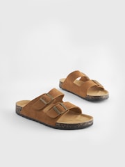 Tan Brown Leather Two Buckle Sandals - Image 3 of 7