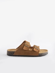 Tan Brown Leather Two Buckle Sandals - Image 4 of 7