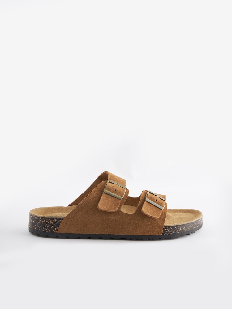 Tan Brown Leather Two Buckle Sandals - Image 4 of 7