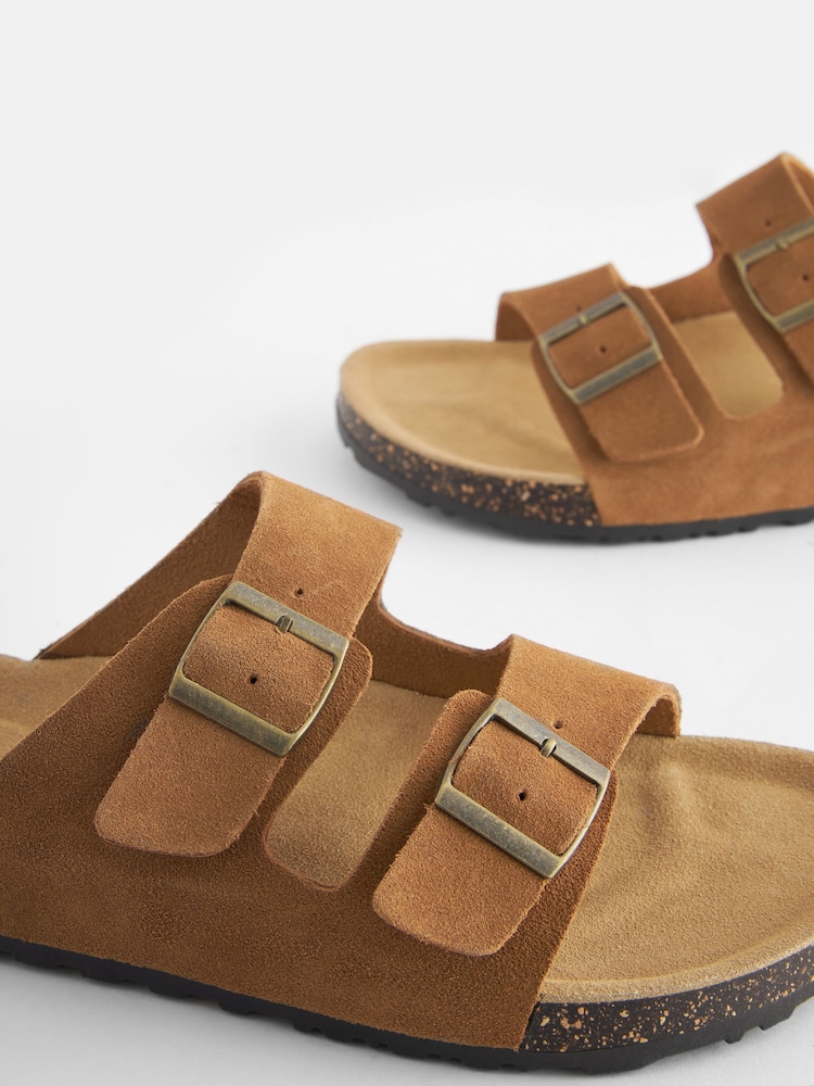 Tan Brown Leather Two Buckle Sandals - Image 5 of 7
