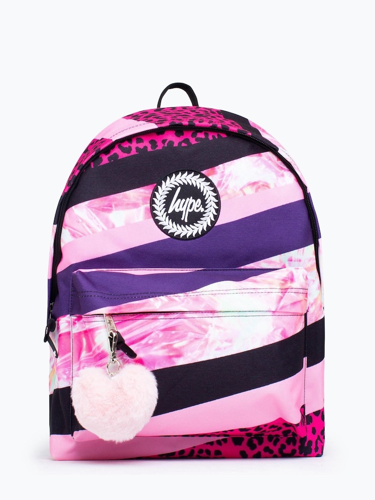Hype. Dark Pink Stripe Crest Backpack - Image 1 of 6