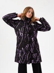 Hype. Girls Black Sketch Heart Holographic Parka Script Coats - Image 1 of 6