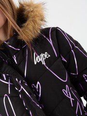 Hype. Girls Black Sketch Heart Holographic Parka Script Coats - Image 4 of 6