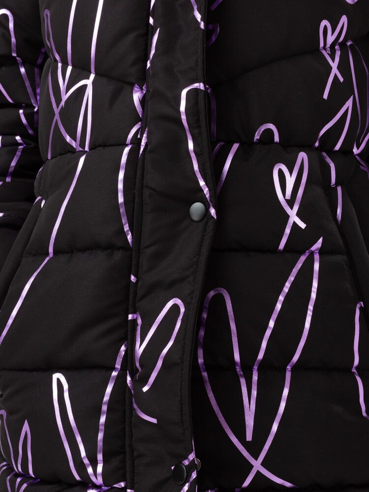 Hype. Girls Black Sketch Heart Holographic Parka Script Coats - Image 5 of 6