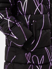 Hype. Girls Black Sketch Heart Holographic Parka Script Coats - Image 6 of 6
