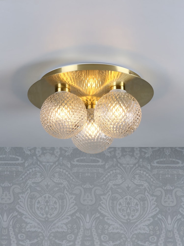 Laura Ashley Satin Brass Prague Bathroom 3 Light Flush Ceiling Light - Image 1 of 4