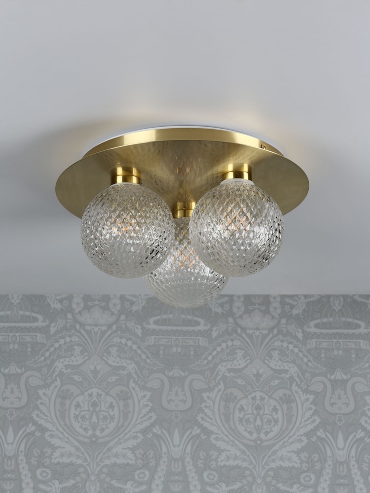 Laura Ashley Satin Brass Prague Bathroom 3 Light Flush Ceiling Light - Image 2 of 4