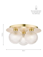 Laura Ashley Satin Brass Prague Bathroom 3 Light Flush Ceiling Light - Image 4 of 4