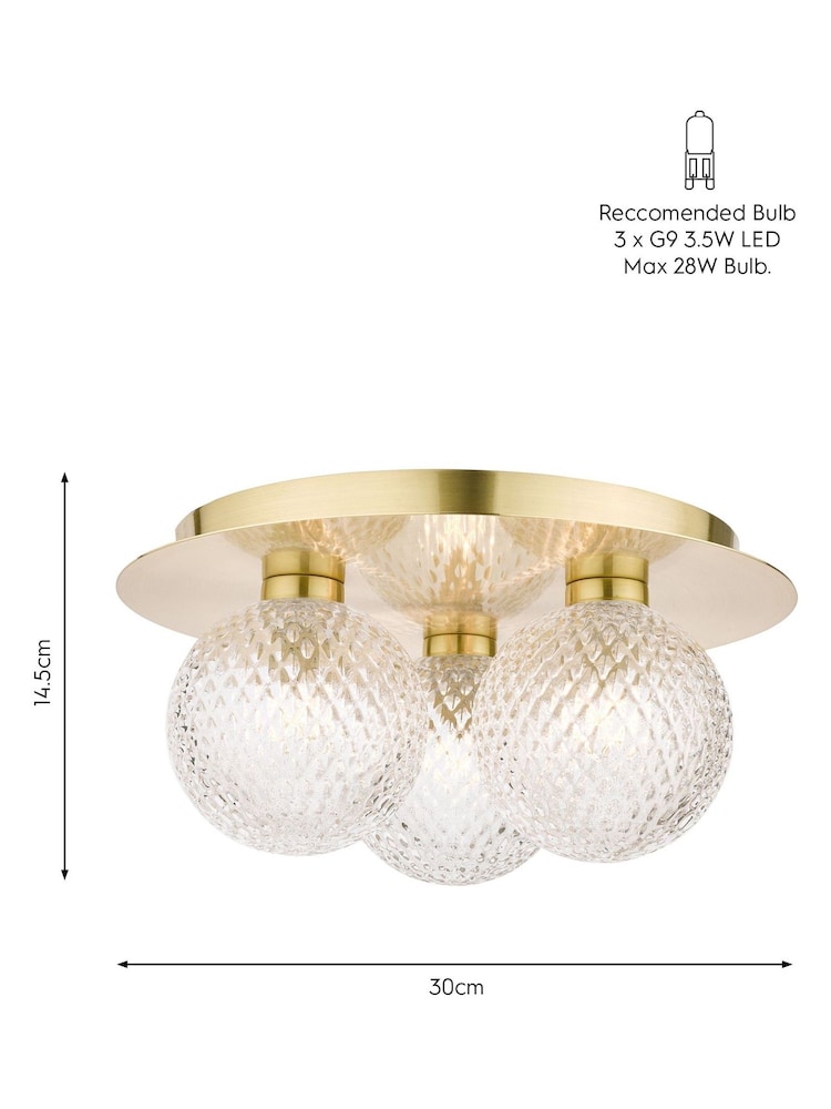 Laura Ashley Satin Brass Prague Bathroom 3 Light Flush Ceiling Light - Image 4 of 4