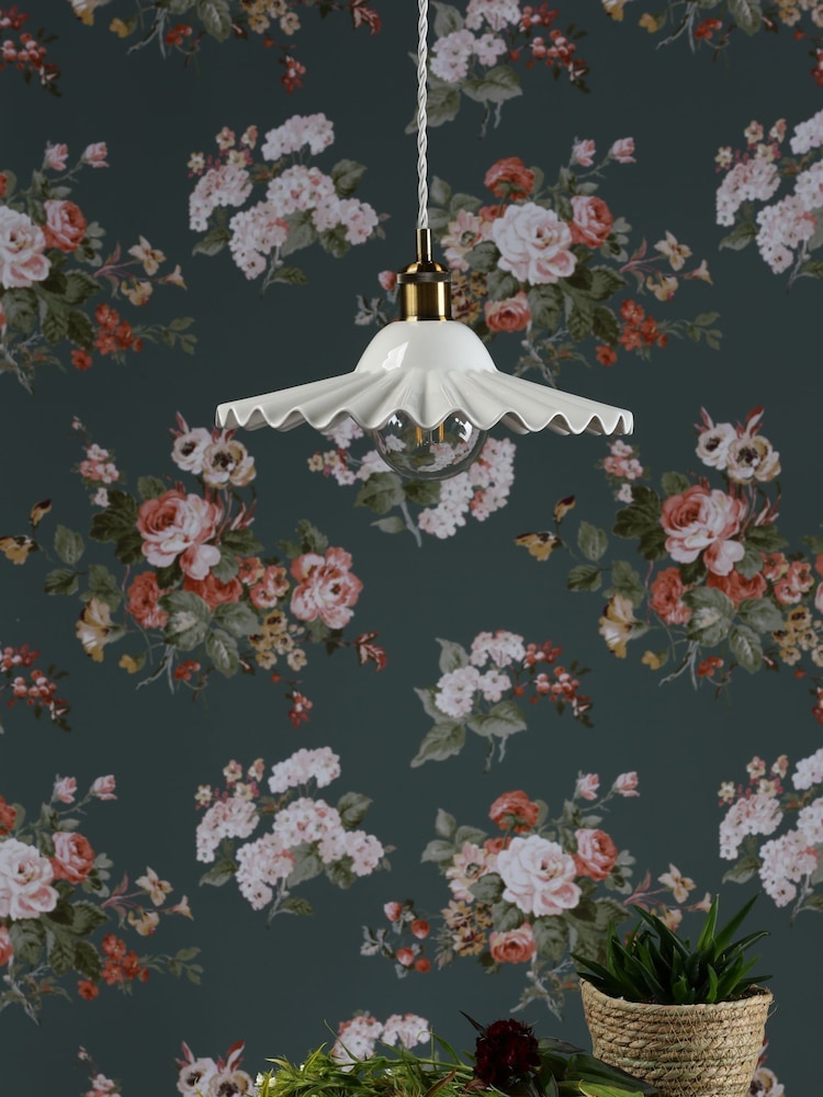 Laura Ashley White Beca Ceramic Pendant Large Ceiling Light - Image 2 of 4