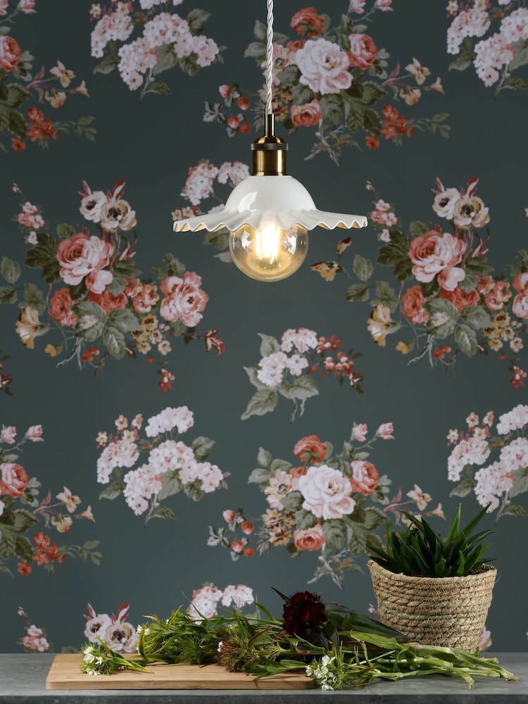 Laura Ashley White Beca Ceramic Pendant Ceiling Light - Image 2 of 6