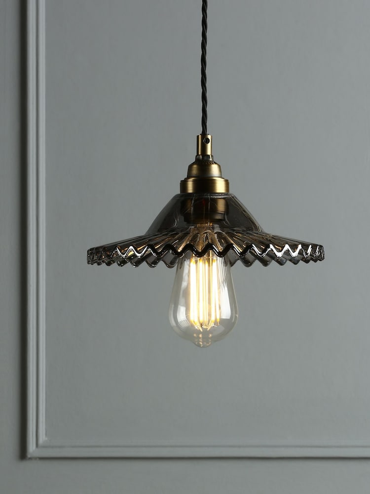 Laura Ashley Aged Brass Pippa 1 Light Smoked Glass Pendant Ceiling Light - Image 1 of 6