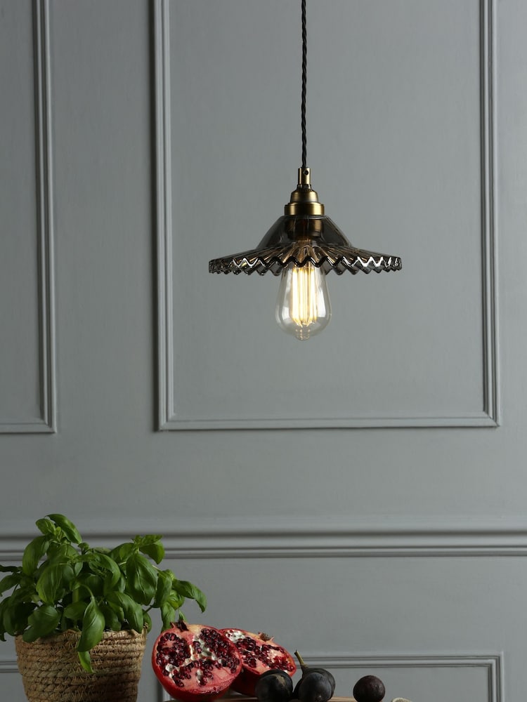 Laura Ashley Aged Brass Pippa 1 Light Smoked Glass Pendant Ceiling Light - Image 2 of 6