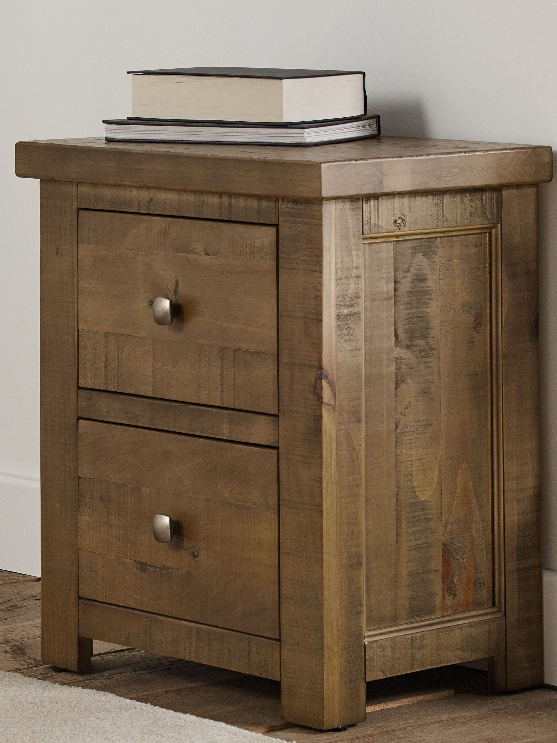  - Plank 2 Drawer Wooden Bedside Table - Image 3