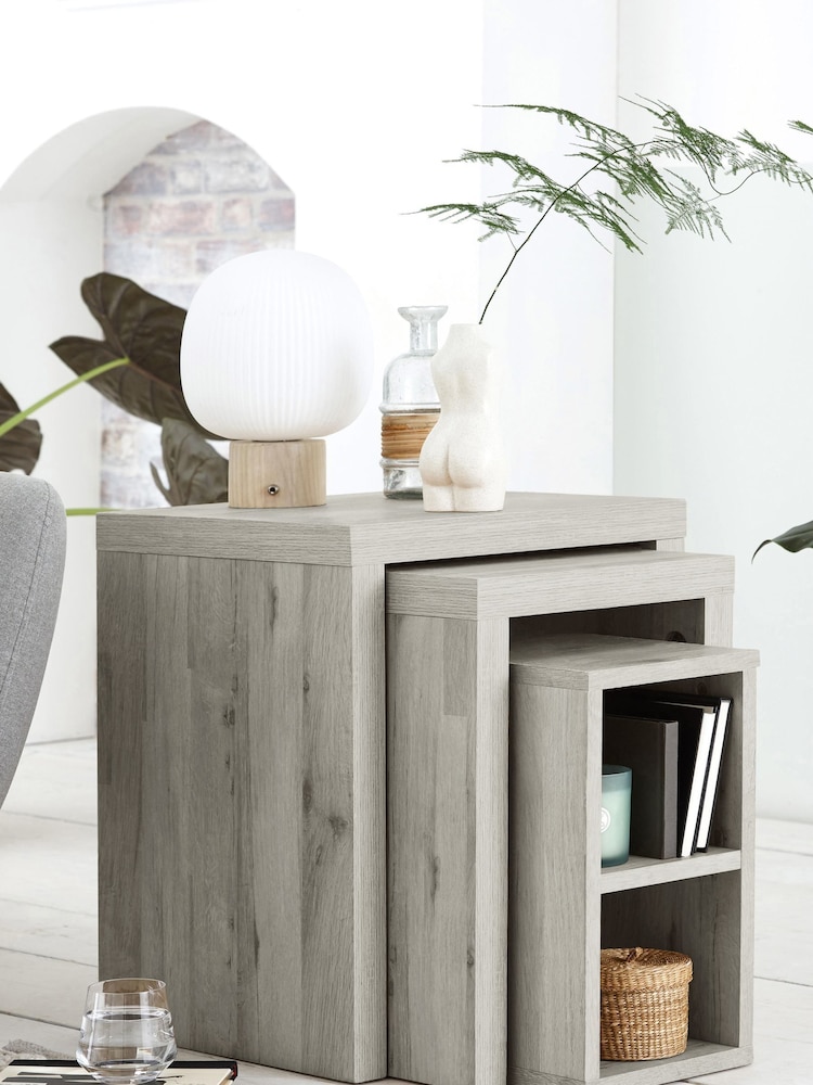 Grey Bronx Oak Effect Rectangle Set of 3 Nest of Tables - Image 2 of 10