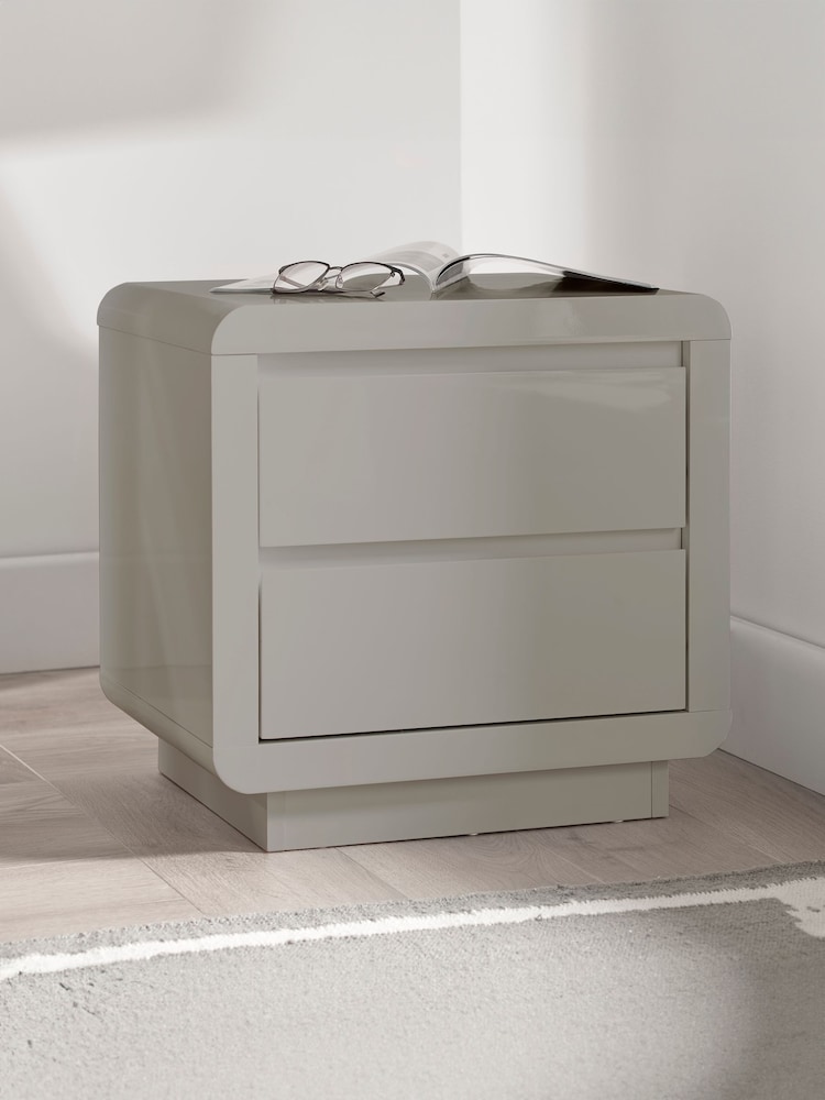 time4sleep Grey Marlow High Gloss 2 Drawer Bedside Table - Image 1 of 3
