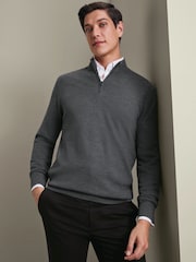 Charles Tyrwhitt Royal Blue Pure Merino Zip Neck Jumper - Image 1 of 5