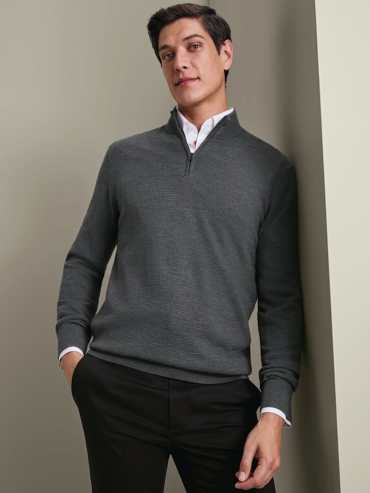 Charles Tyrwhitt Royal Blue Pure Merino Zip Neck Jumper - Image 1 of 5