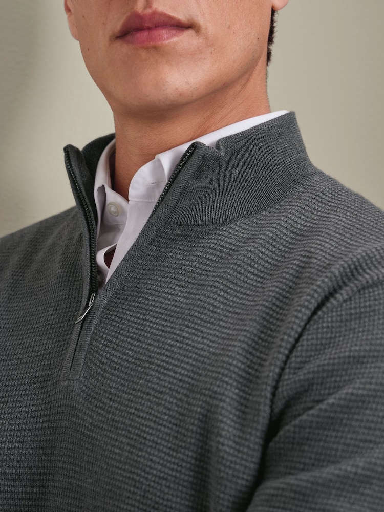 Charles Tyrwhitt Royal Blue Pure Merino Zip Neck Jumper - Image 2 of 5