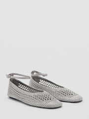 Mango Silver Woven Metallic Ballet Pumps - Image 2 of 3