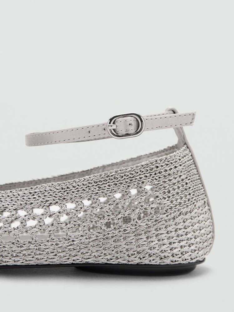 Mango Silver Woven Metallic Ballet Pumps - Image 3 of 3 Mango Silver Woven Metallic Ballet Pumps - Image 3 of 3