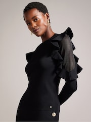 Ted Baker Black Floraas Fitted Knit Top With Sheer Shoulders - Image 1 of 6
