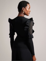 Ted Baker Black Floraas Fitted Knit Top With Sheer Shoulders - Image 2 of 6