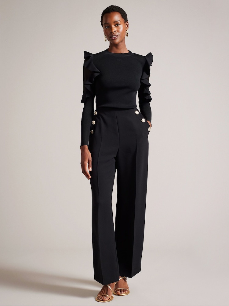 Czarny - Ted Baker Floraas Fitted Knit Top With Sheer Shoulders - Image 3 of 6